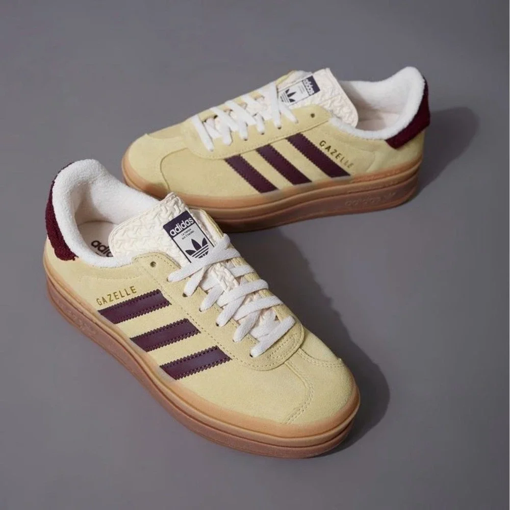 adidas Gazelle Bold Women's Size 5.5 Almost Yellow Maroon Sneakers Shoes IF5937 - Picture 2 of 8